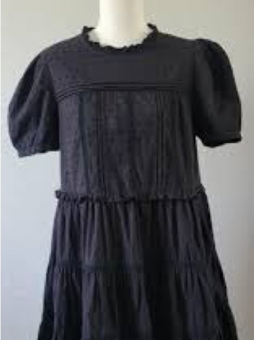 AQUA Black Swiss Dot Tiered Puff Sleeve Mini Dress L